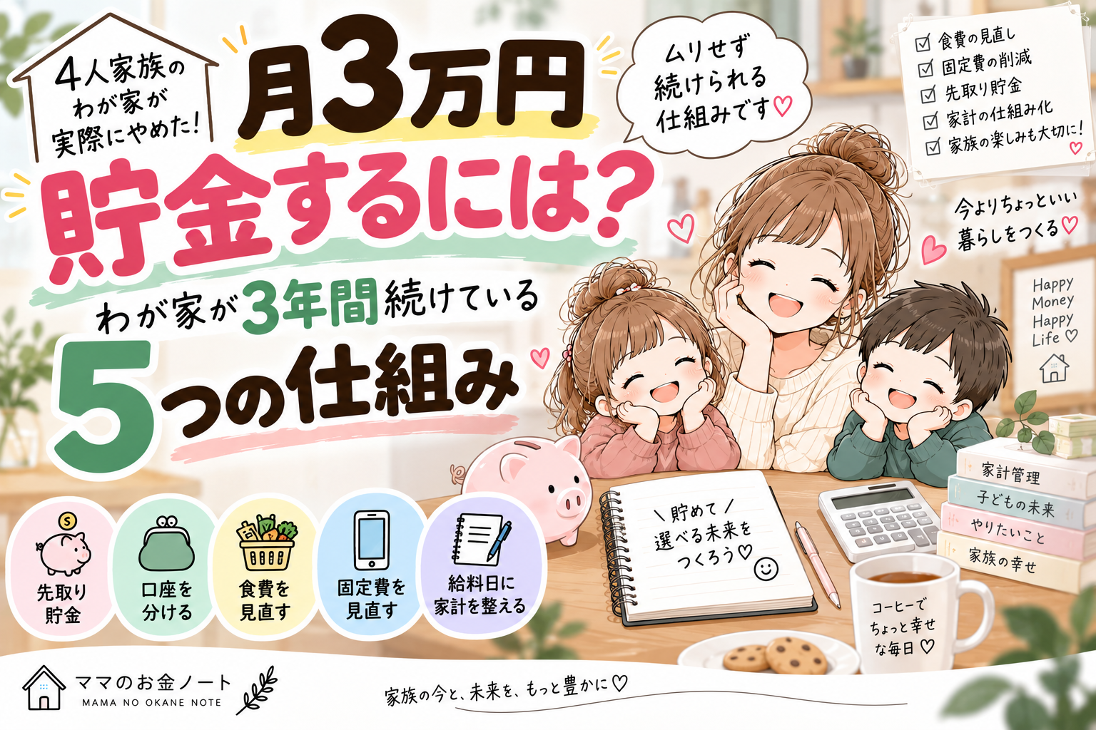 4人家族で月3万円貯金するには？わが家が3年間続けている5つの仕組み
