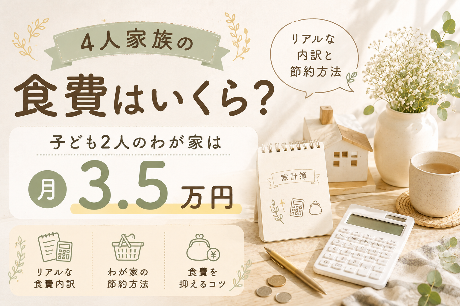4人家族の食費はいくら？子ども2人のわが家は月3.5万円｜リアルな内訳と節約方法